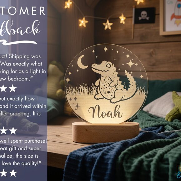 Personalized Crocodile Night Light – Custom LED Lamp for Kids Room - Picture 7 of 8